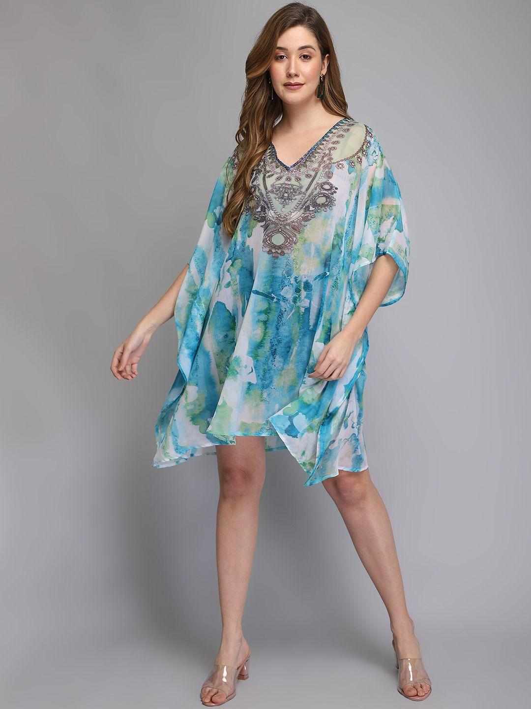 aditi wasan print slit sleeve chiffon kaftan dress