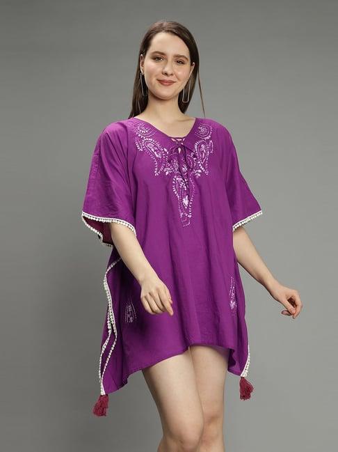 aditi wasan purple embroidered kaftan dress