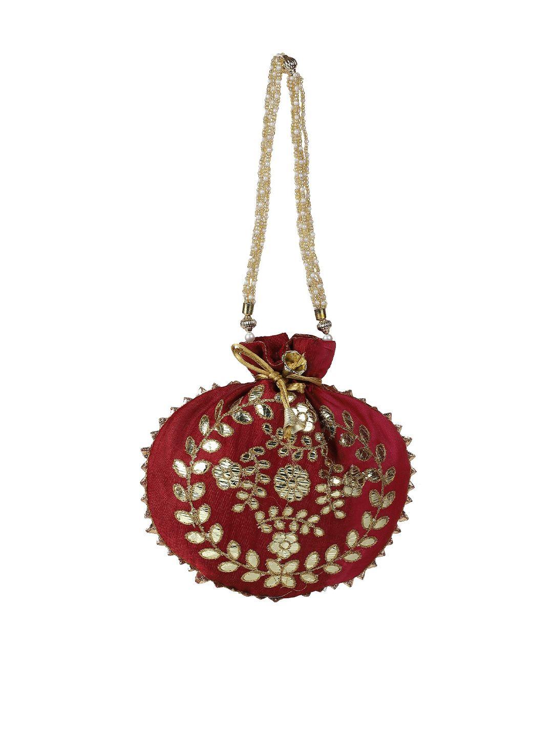 aditi wasan red & cream-coloured embroidered potli clutch