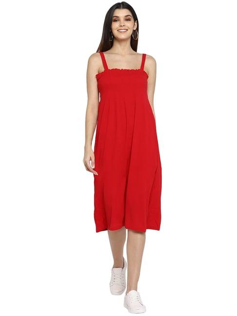 aditi wasan red empire-line dress