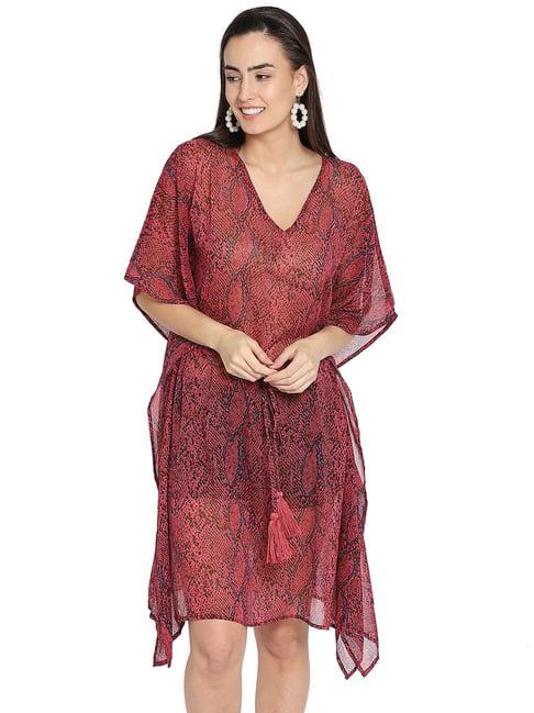 aditi wasan red printed kaftan dress