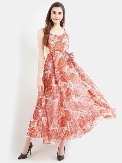 aditi wasan rust printed fit & flare dress