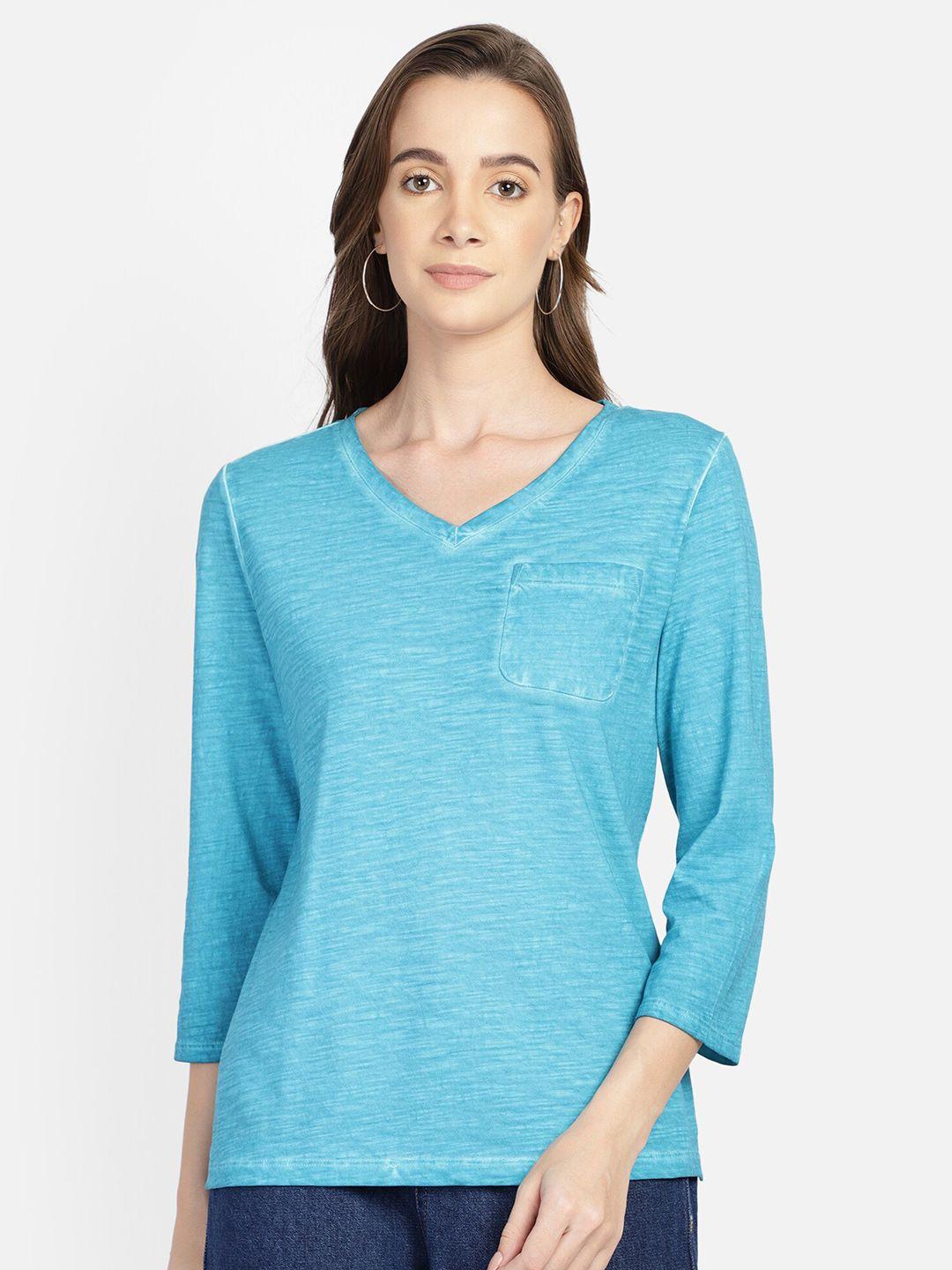 aditi wasan turquoise blue pure cotton solid top