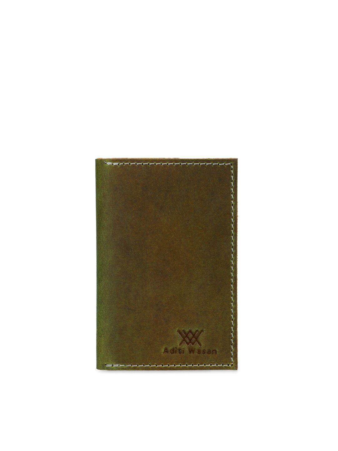 aditi wasan unisex green & yellow leather card holder