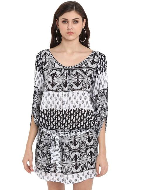 aditi wasan white & black printed shift dress