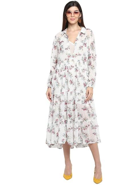 aditi wasan white printed empire-line dress