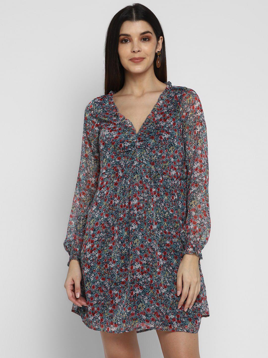 aditi wasan women blue printed a-line dress