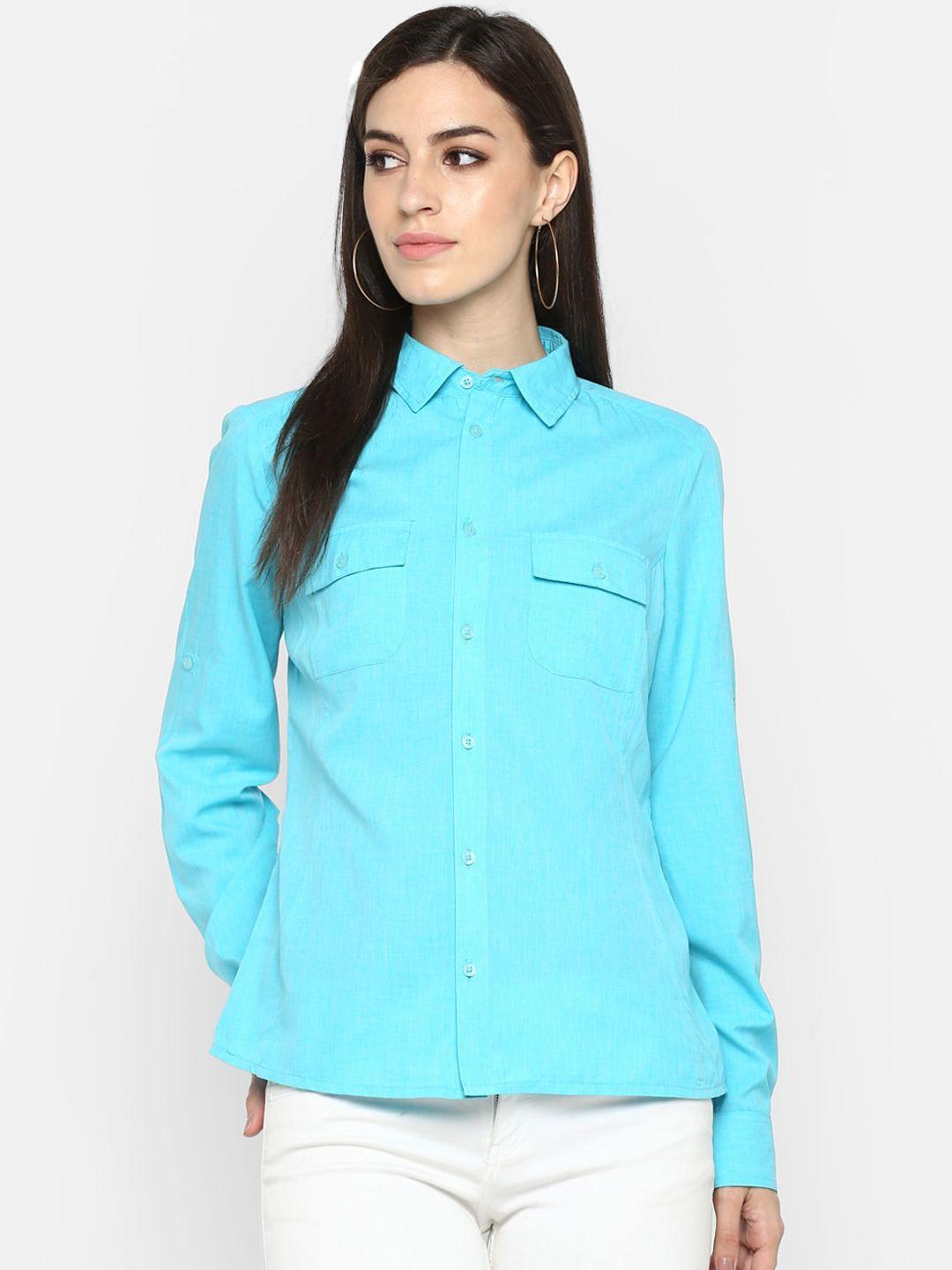 aditi wasan women blue standard regular fit solid casual shirt