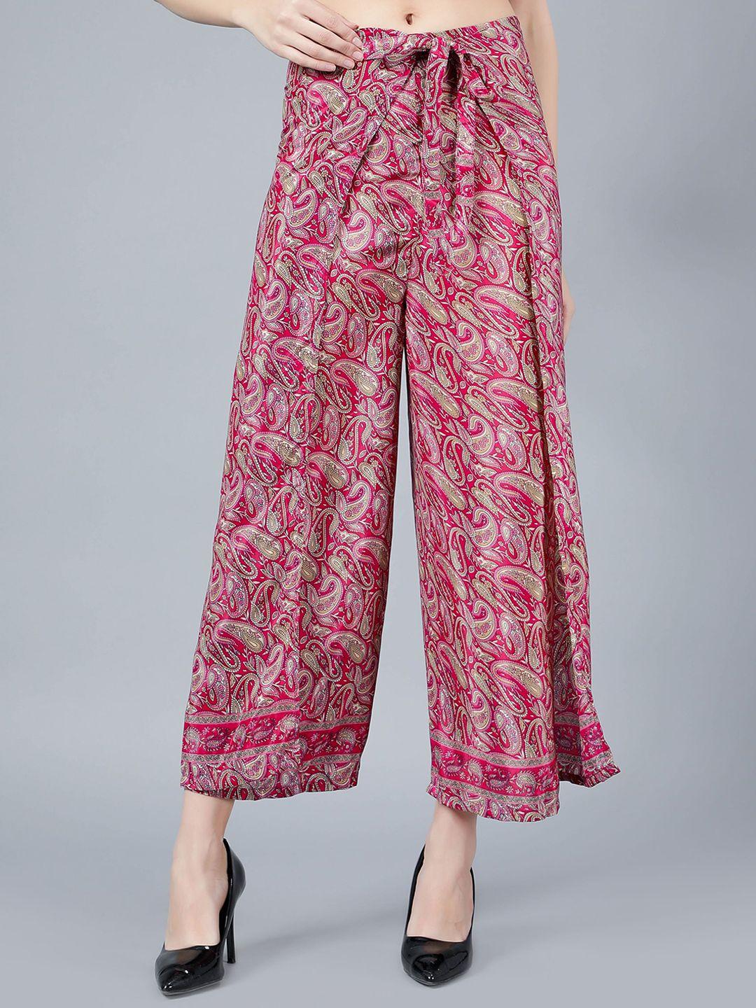 aditi wasan women floral printed mid-rise relaxed easy wash tie warp parallel trousers