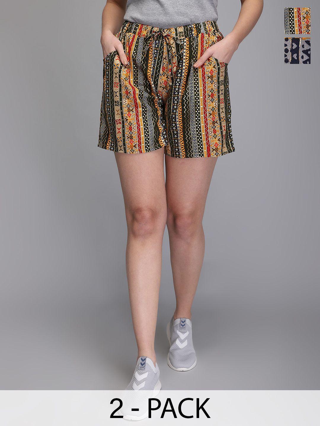 aditi wasan women pack of 2 geometric printed shorts