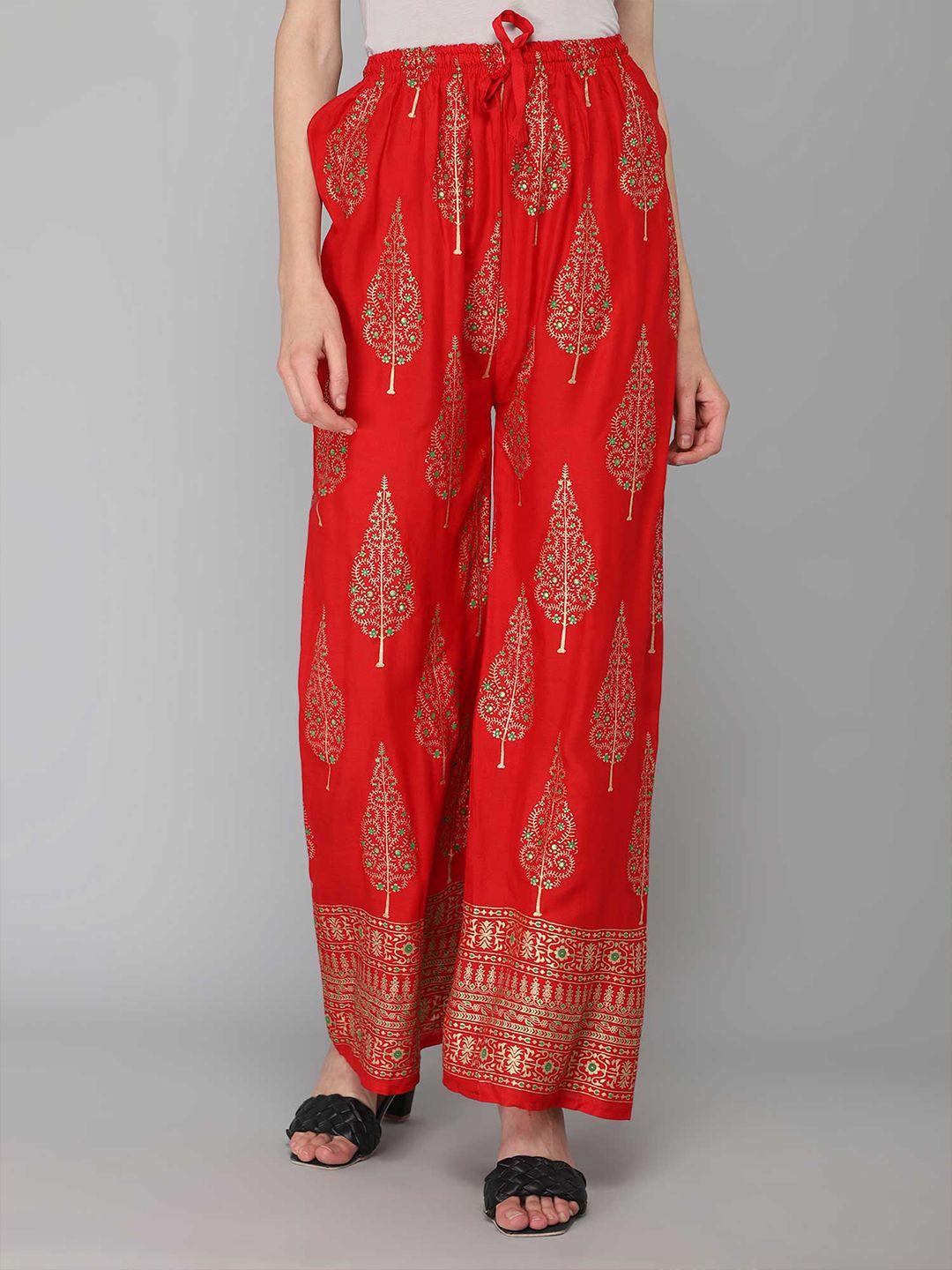 aditi wasan women red & gold-toned ethnic motifs printed ethnic palazzos