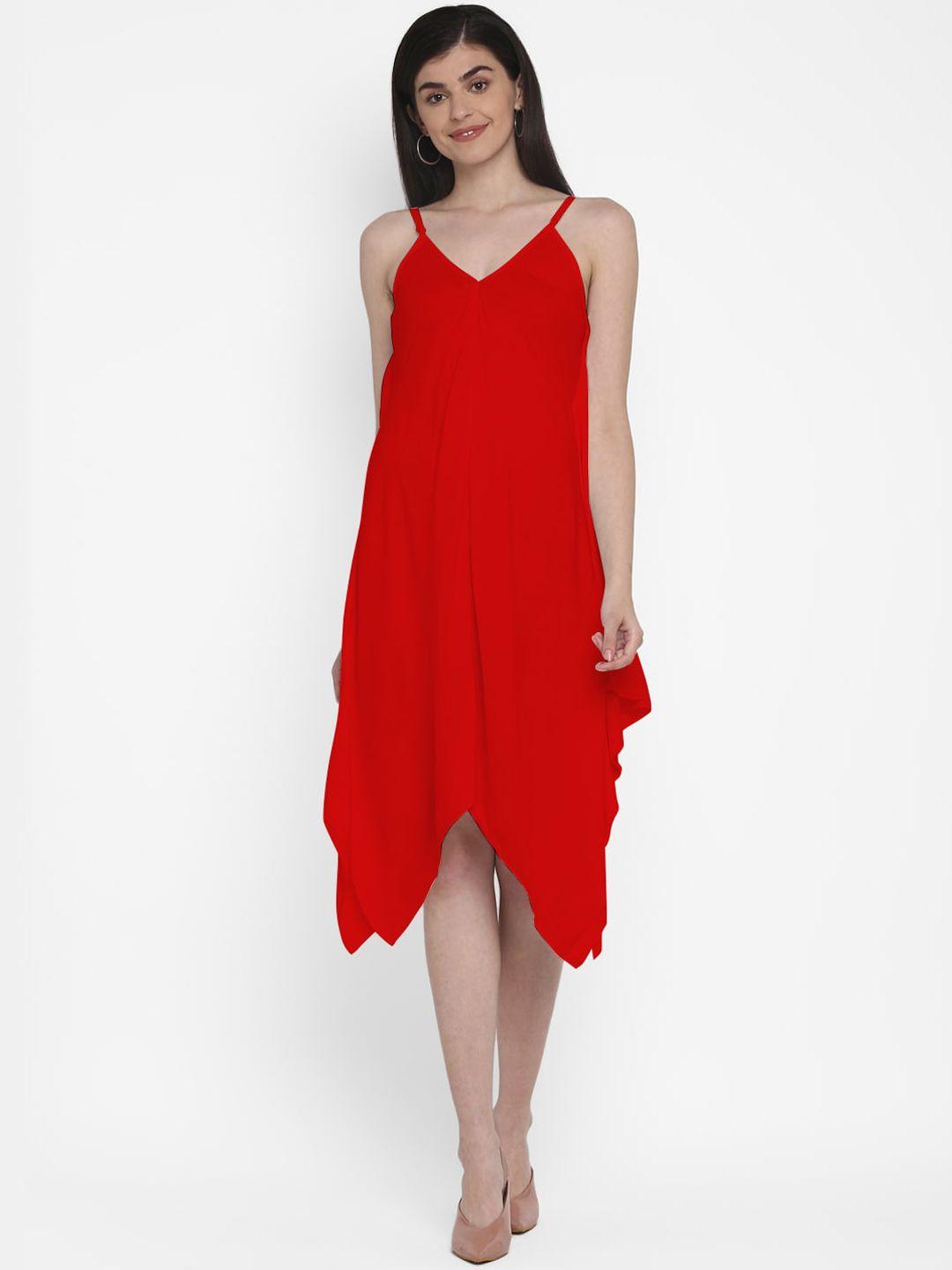 aditi wasan women red solid a-line dress