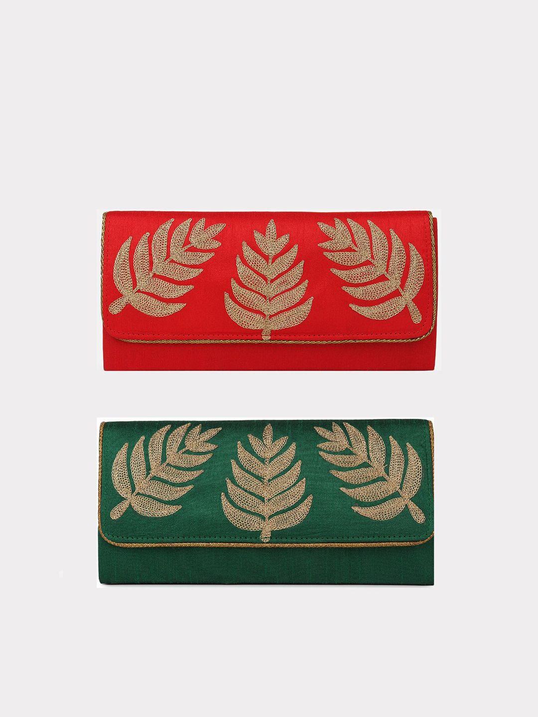 aditi wasan women set of 2 embroidered fabric envelope clutches