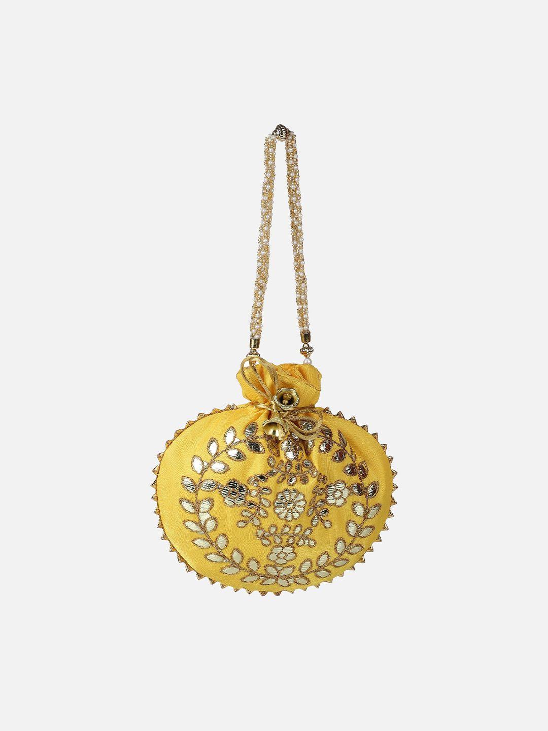 aditi wasan yellow & gold-toned embroidered potli clutch