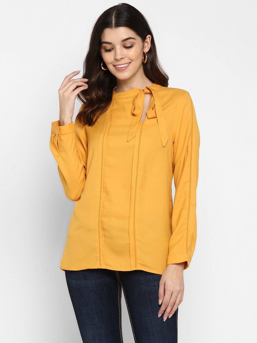 aditi wasan yellow tie-up neck a-line top