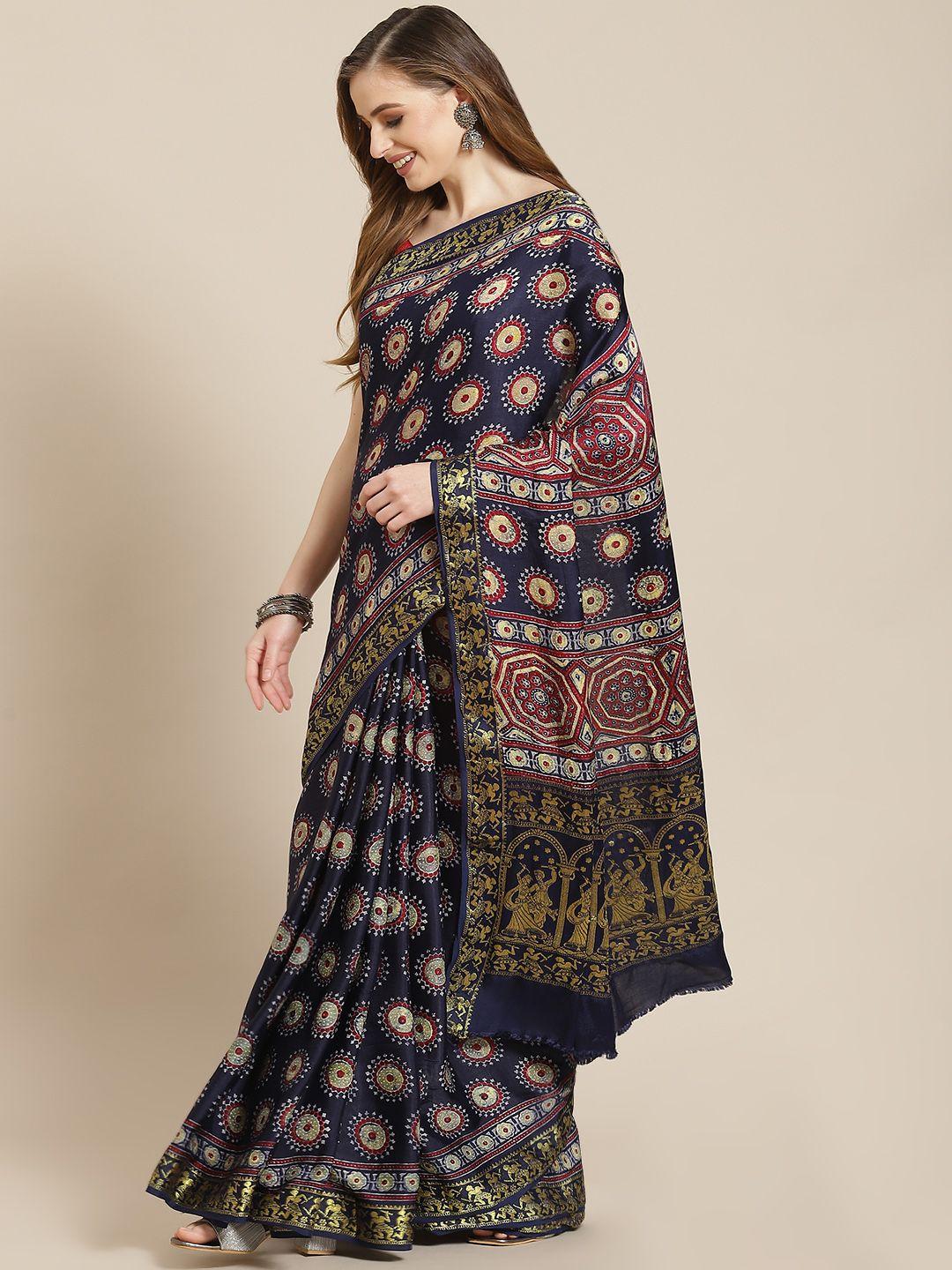 aditri assorted ajrakh print zari modal silk block print saree