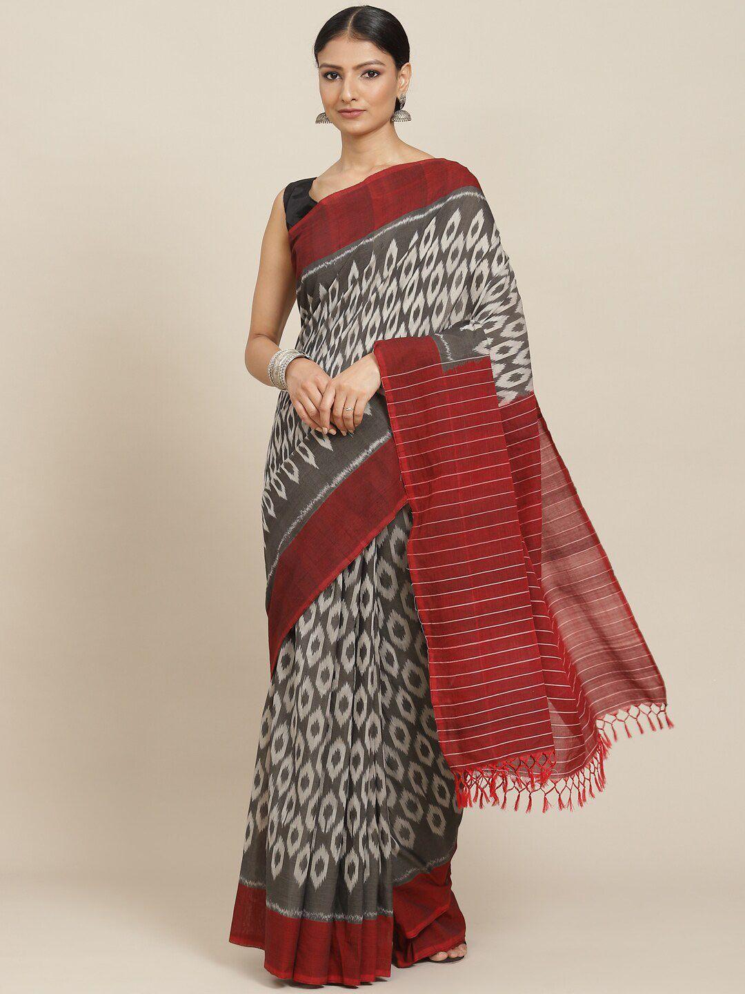 aditri geometric printed pure cotton ikat saree