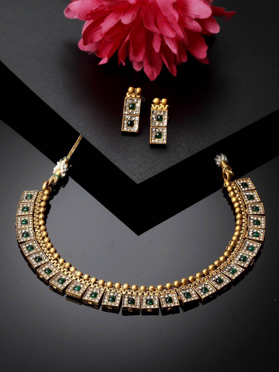 adiva gold-plated american diamond studded jewellery set