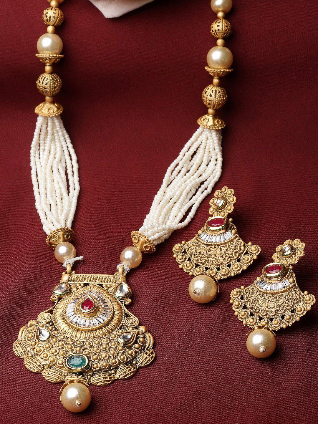 adiva gold-plated kundan-studded & beaded jewellery set