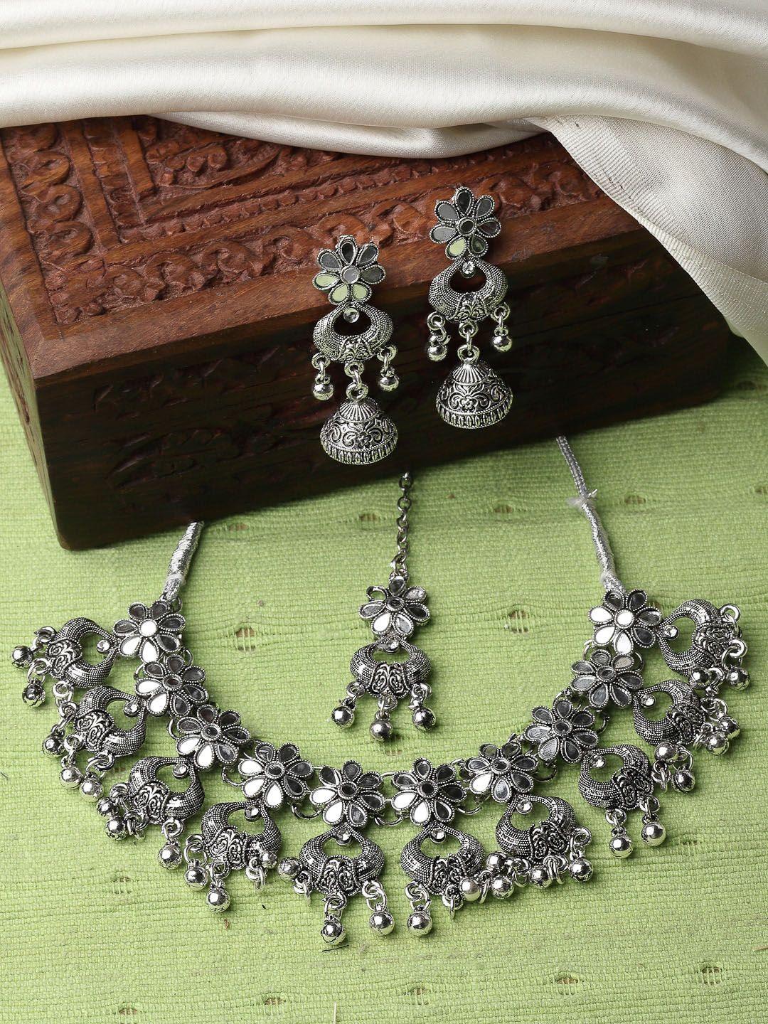 adiva silver plated oxidised jewellery set