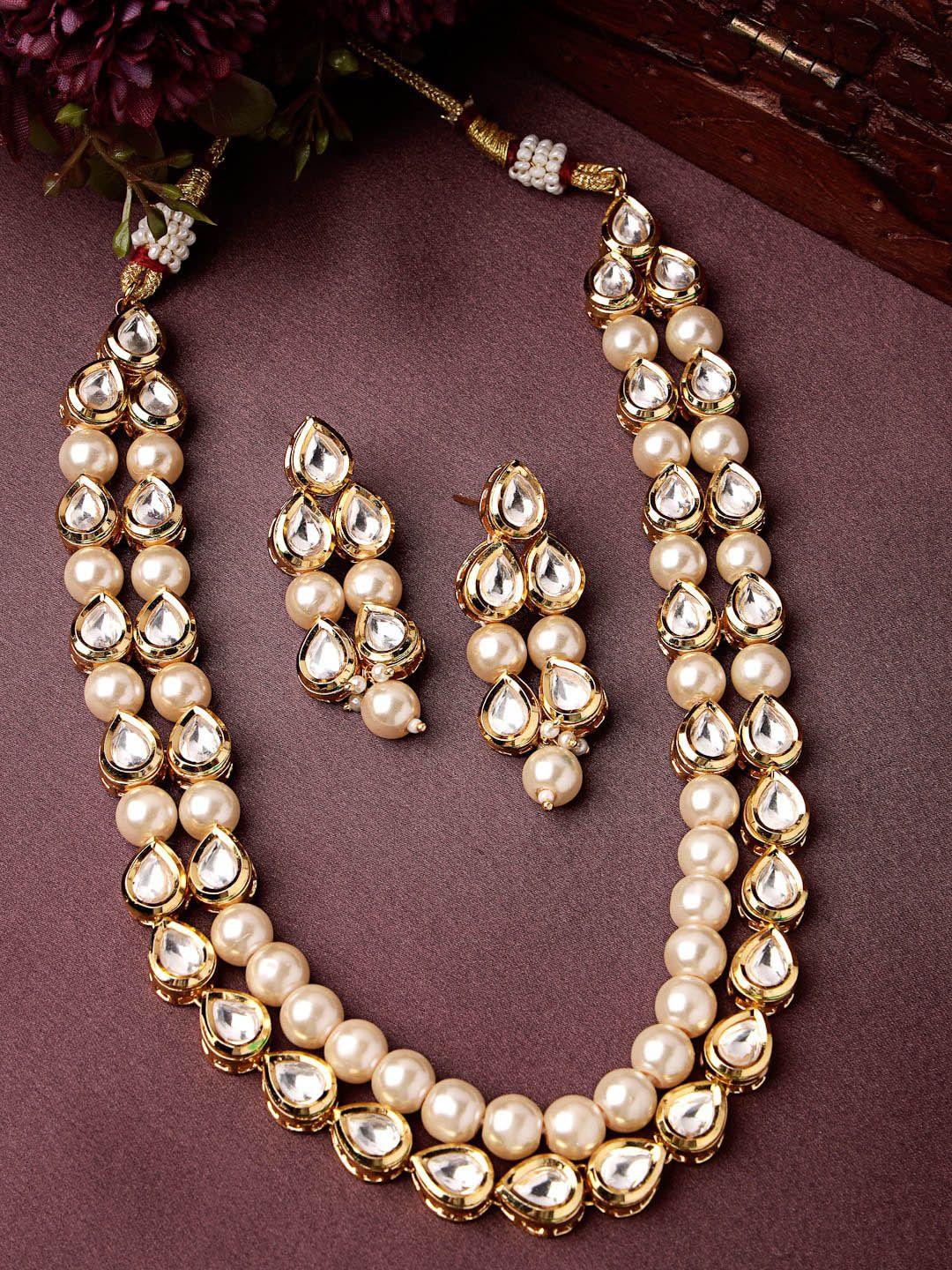 adiva gold-plated kundan studded jewellery set