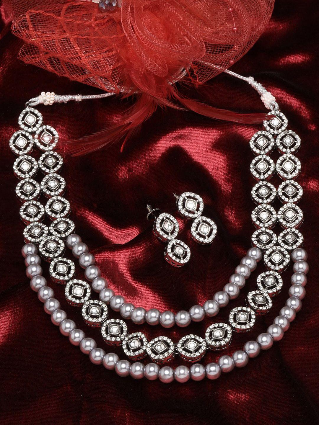 adiva rhodium-plated ad-studded jewellery set