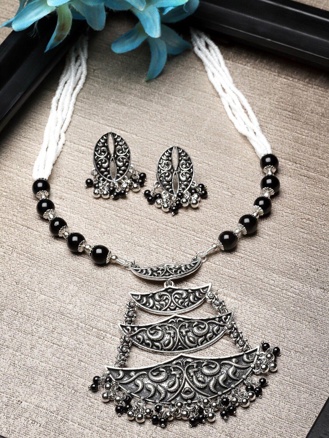 adiva silver-plated oxidised necklace & earrings