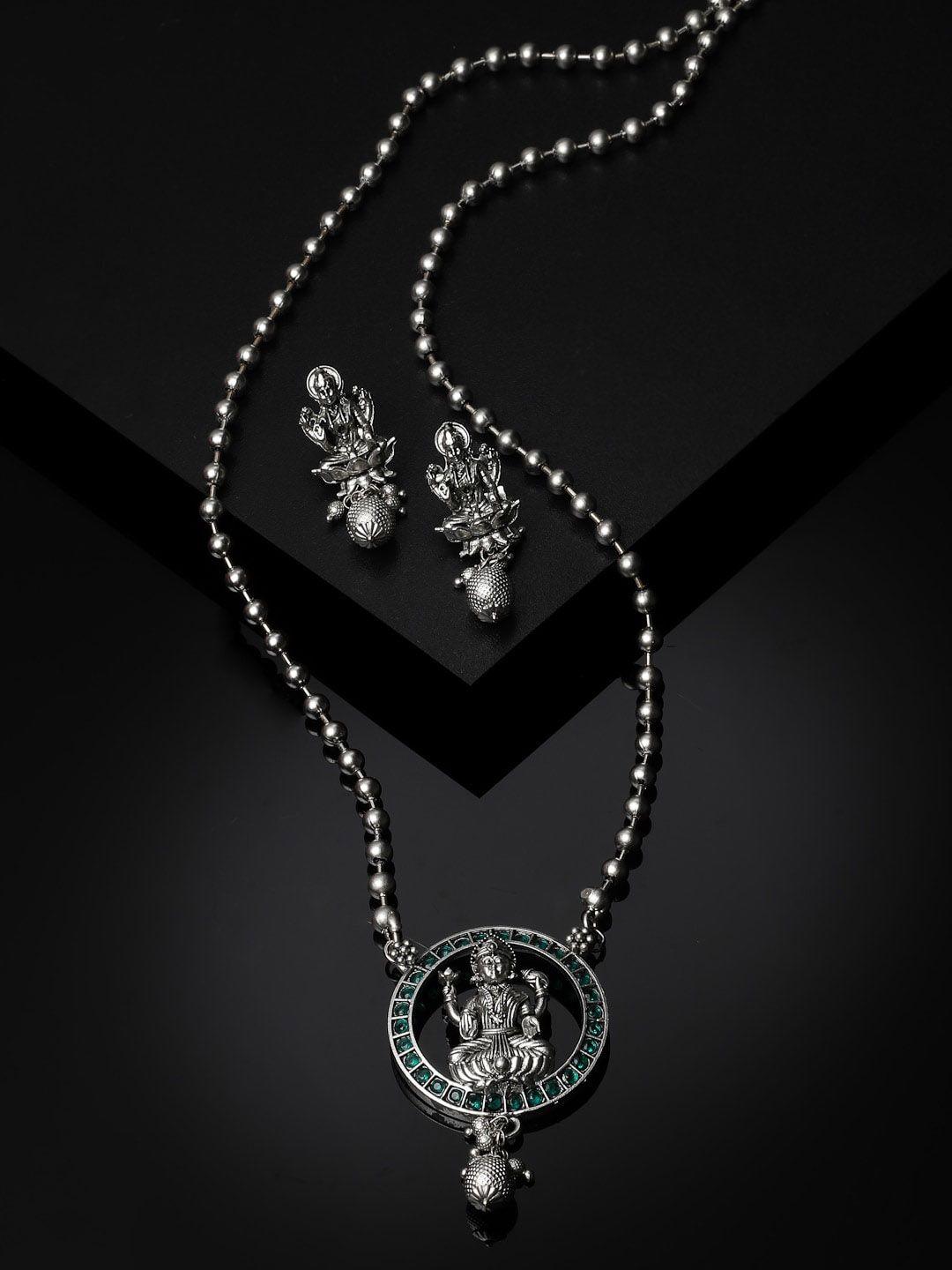 adiva silver-plated stone studded jewellery set