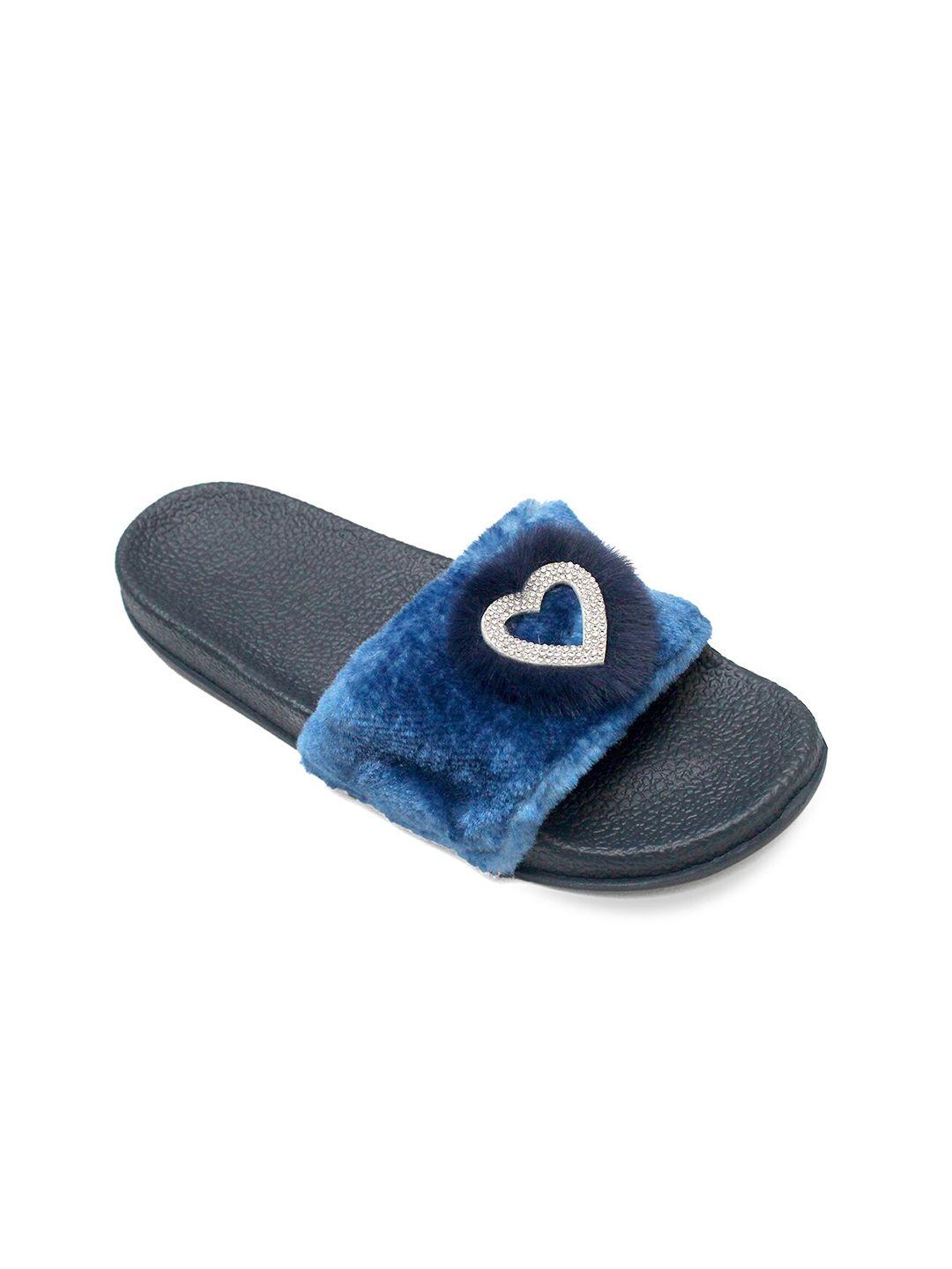 adiver women blue & black embellished sliders