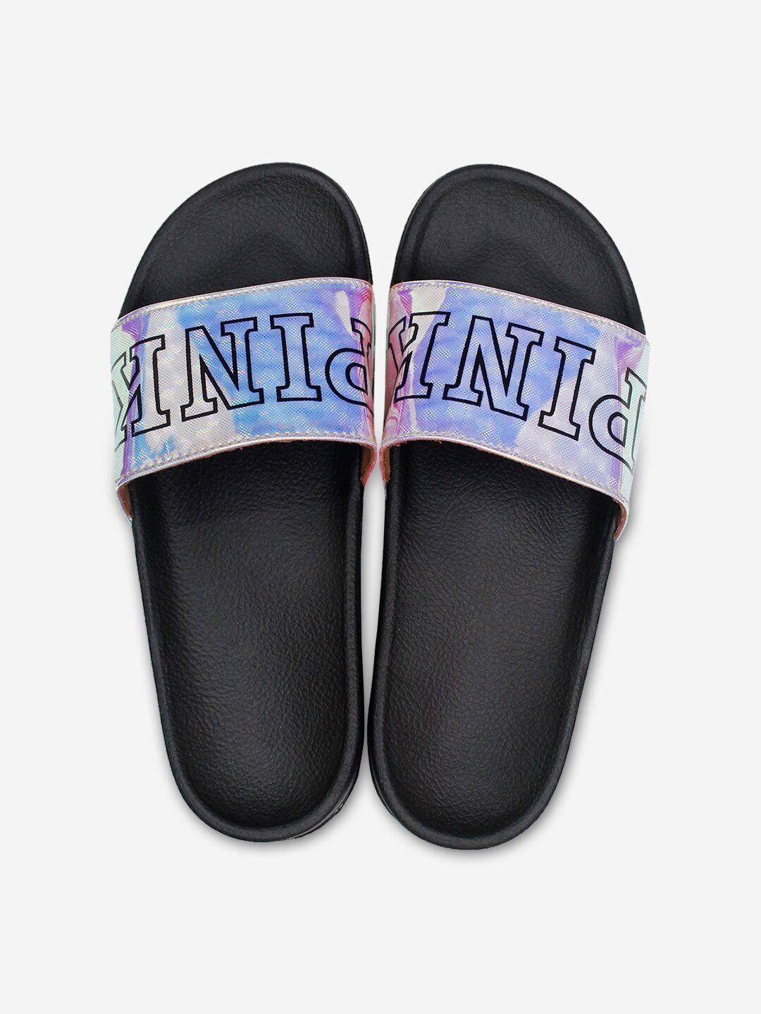 adiver women lavender & blue printed sliders