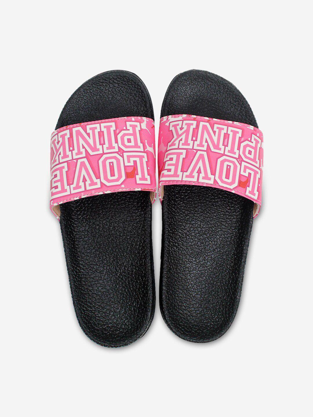 adiver women pink & black printed sliders