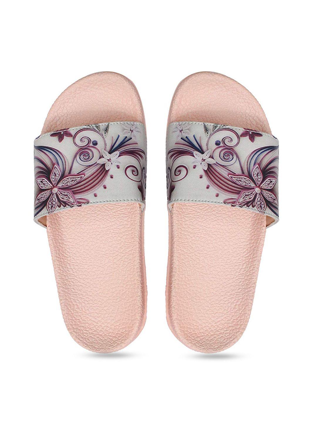 adiver women pink & blue printed sliders