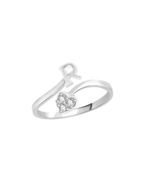 adjustable initial alphabet r diamond heart ring