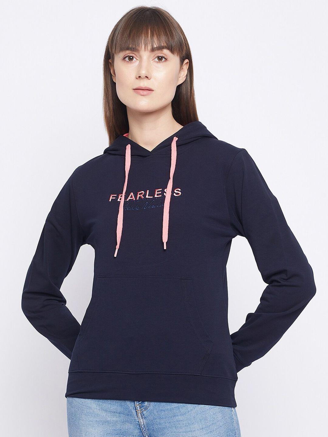 adobe women navy blue embroidered hooded sweatshirt