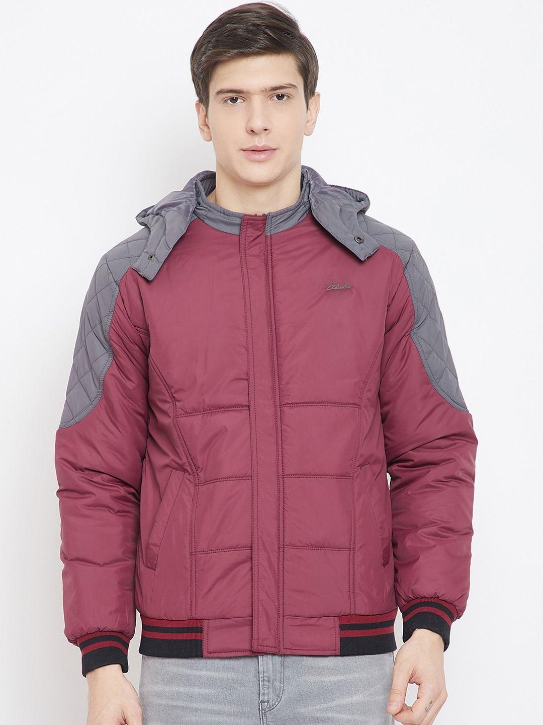 adobe men burgundy colourblocked lightweight bomber