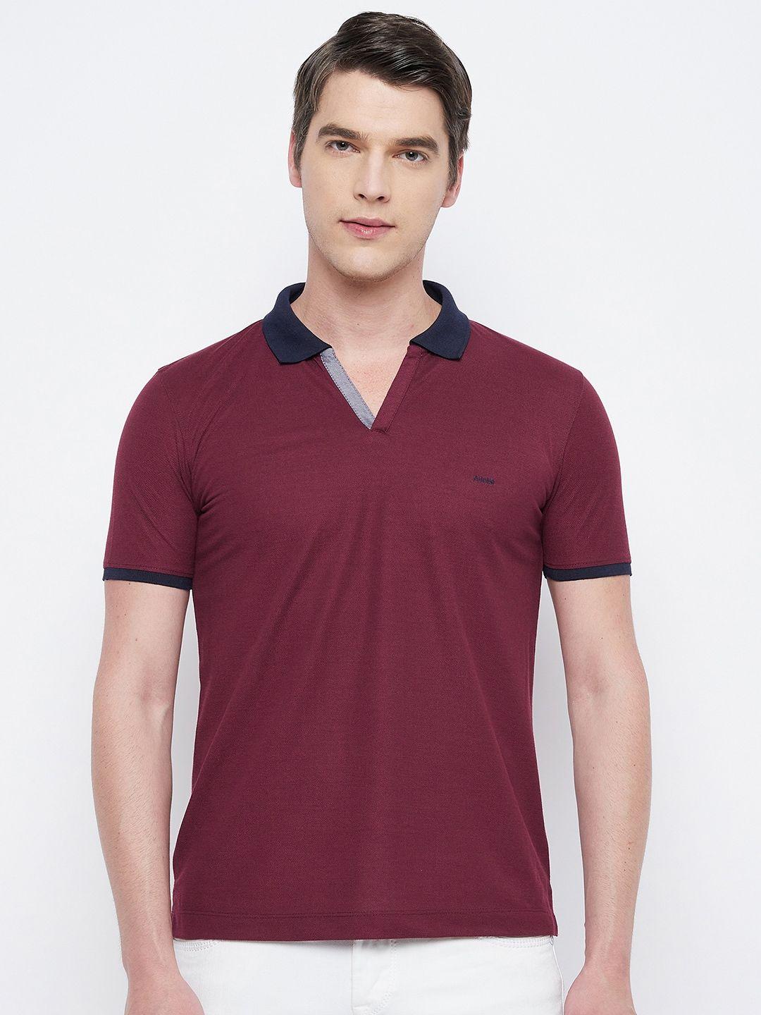 adobe men burgundy polo collar t-shirt