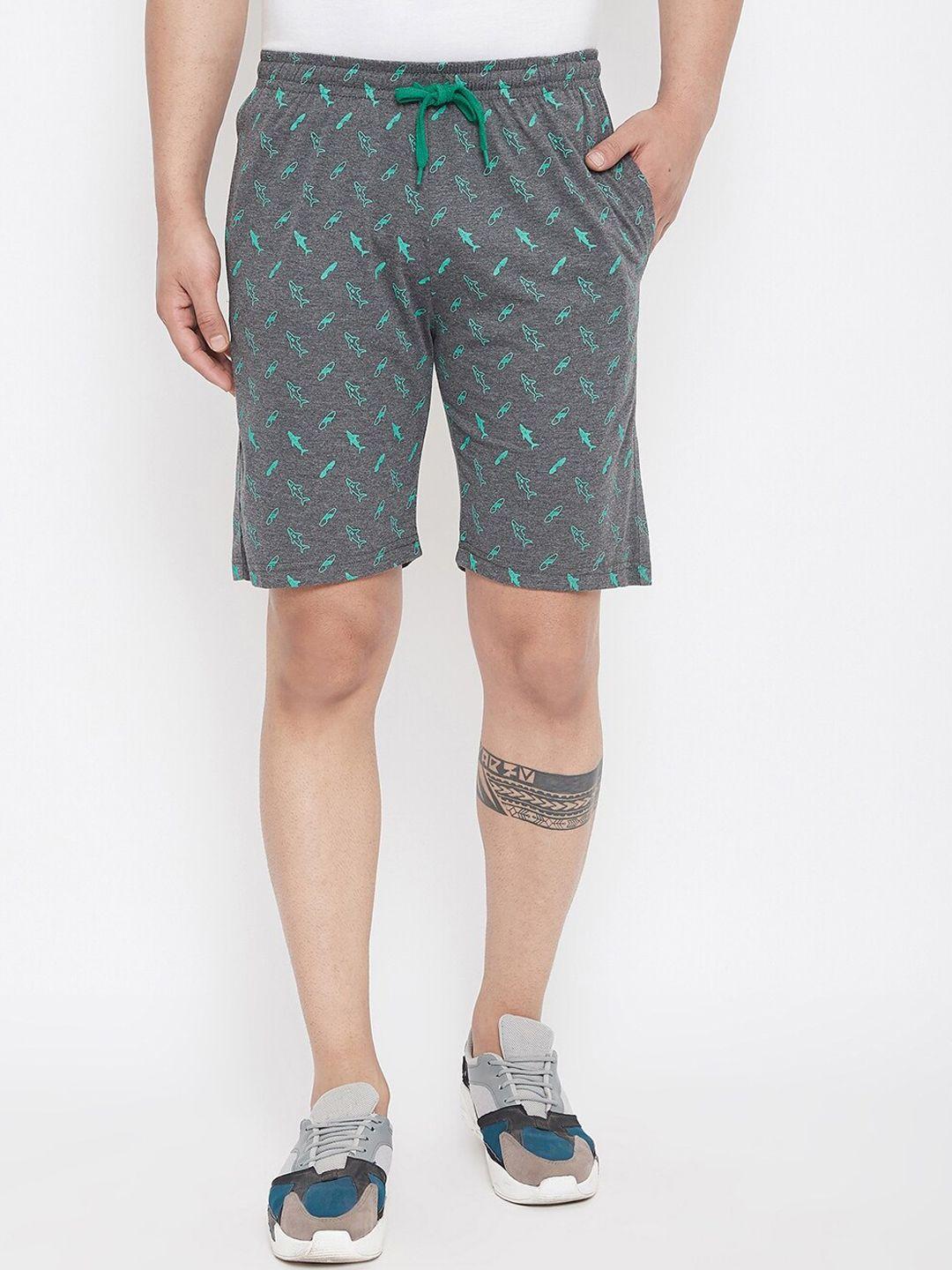 adobe men charcoal printed regular fit regular shorts