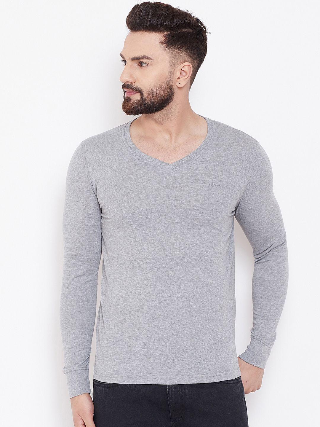 adobe men grey solid v-neck t-shirt