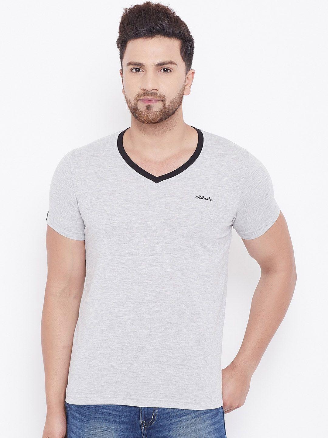 adobe men grey solid v-neck t-shirt