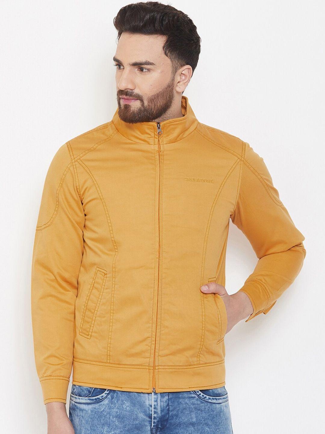 adobe men mustard yellow solid bomber jacket