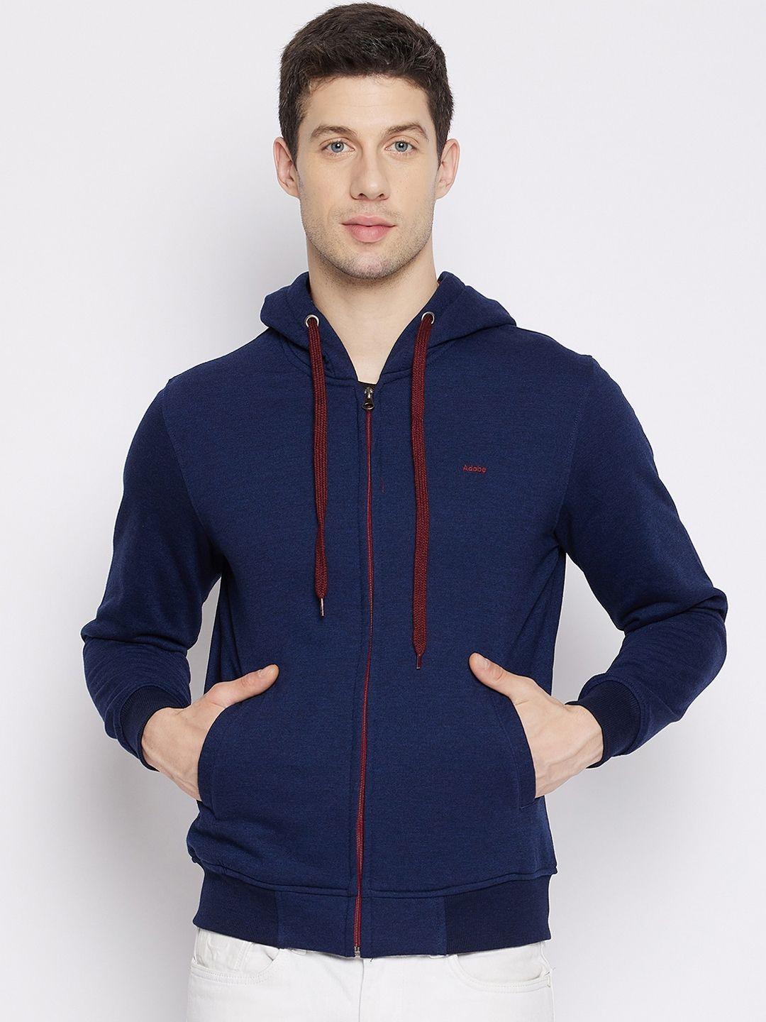 adobe men navy blue hooded sweatshirt