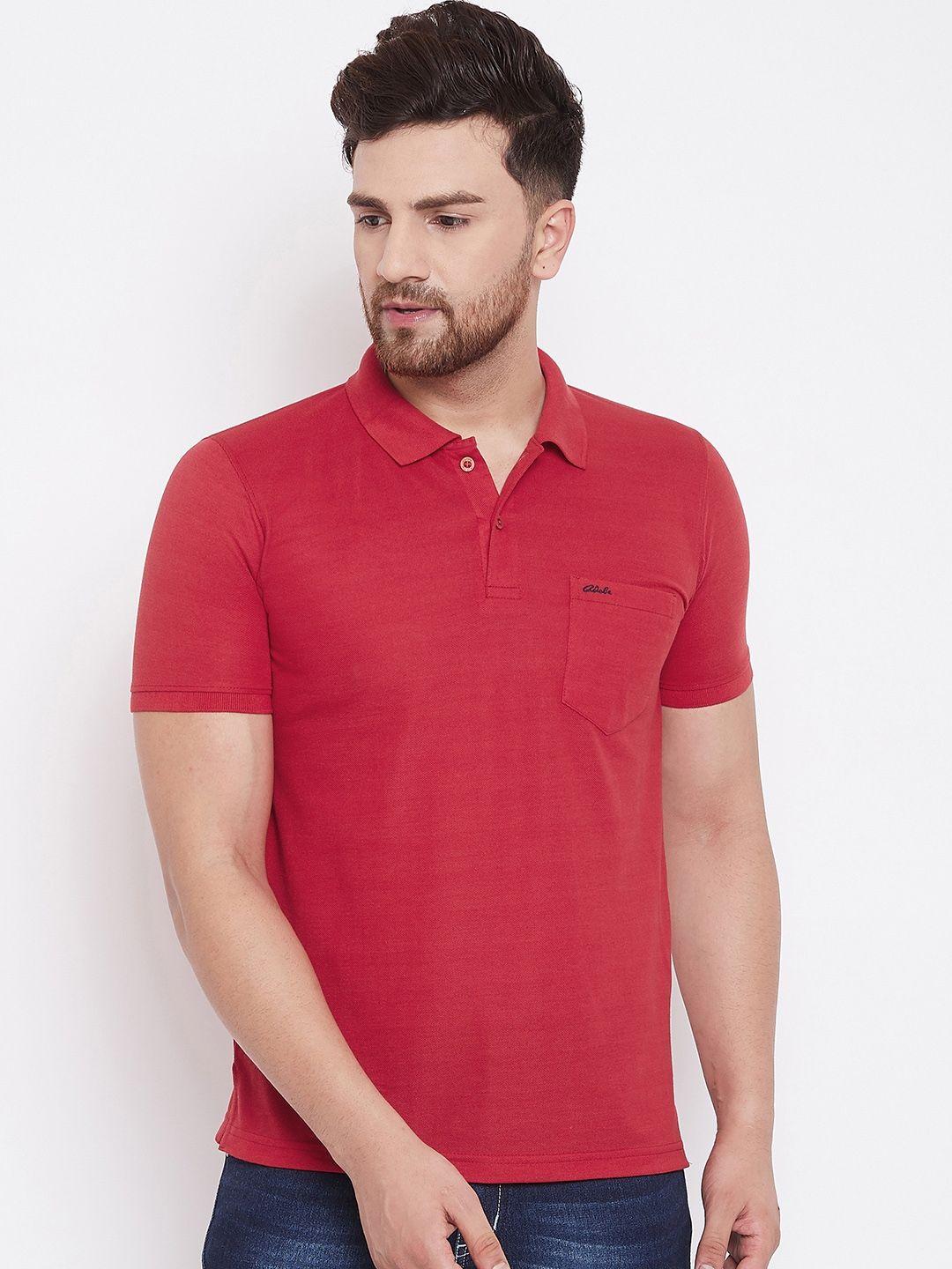 adobe men red solid polo collar t-shirt