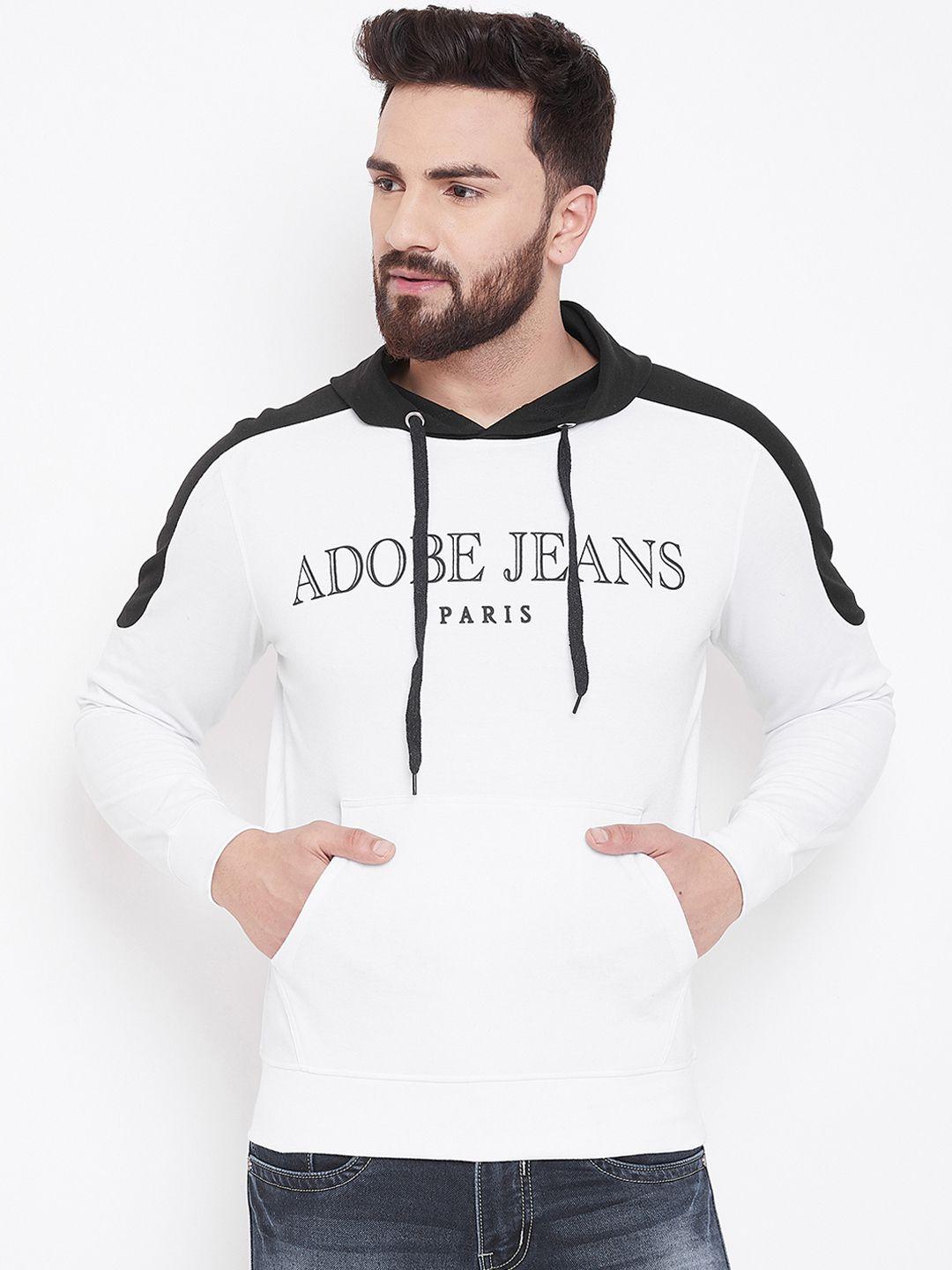 adobe men white & black printed hooded sweatshirt