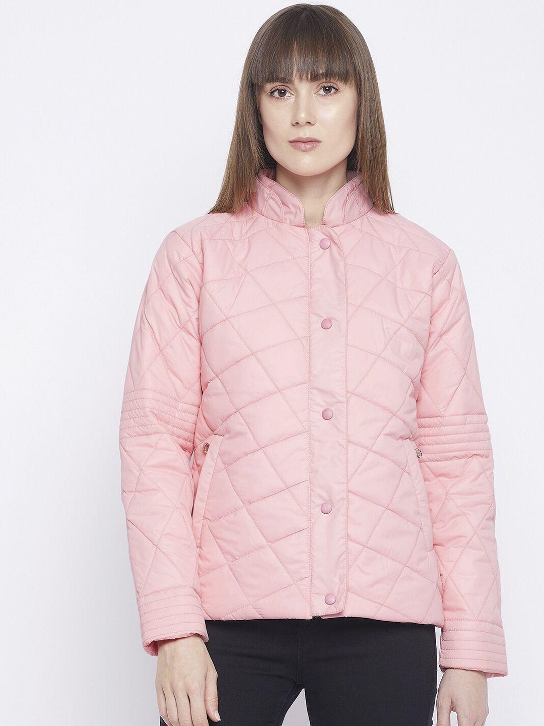 adobe women pink lightweight quilted jacket with embroidered