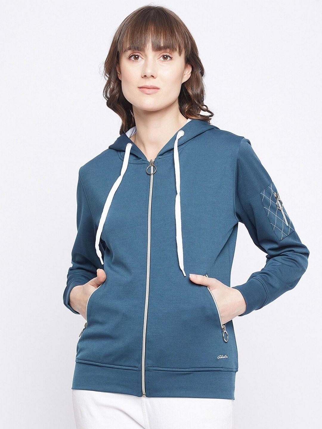 adobe women teal hooded sweatshirt