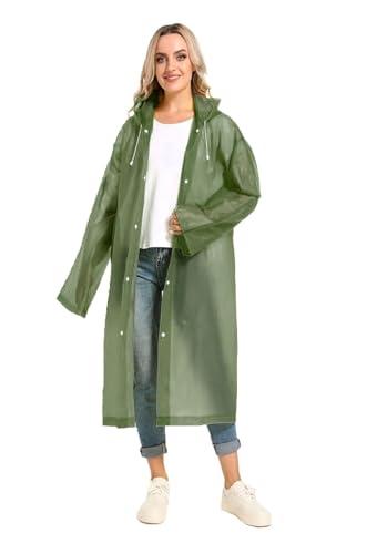 adorazone women's solid polyester double layer long ponchu raincoat (free size, dark green)