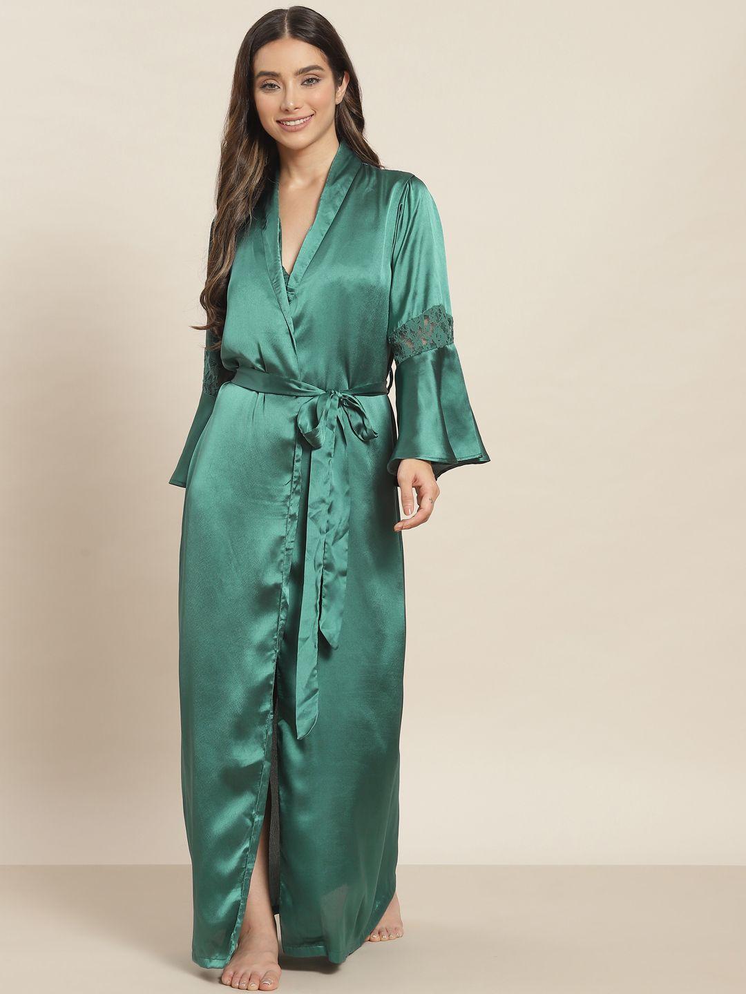 adorenite green solid nightdress with robe
