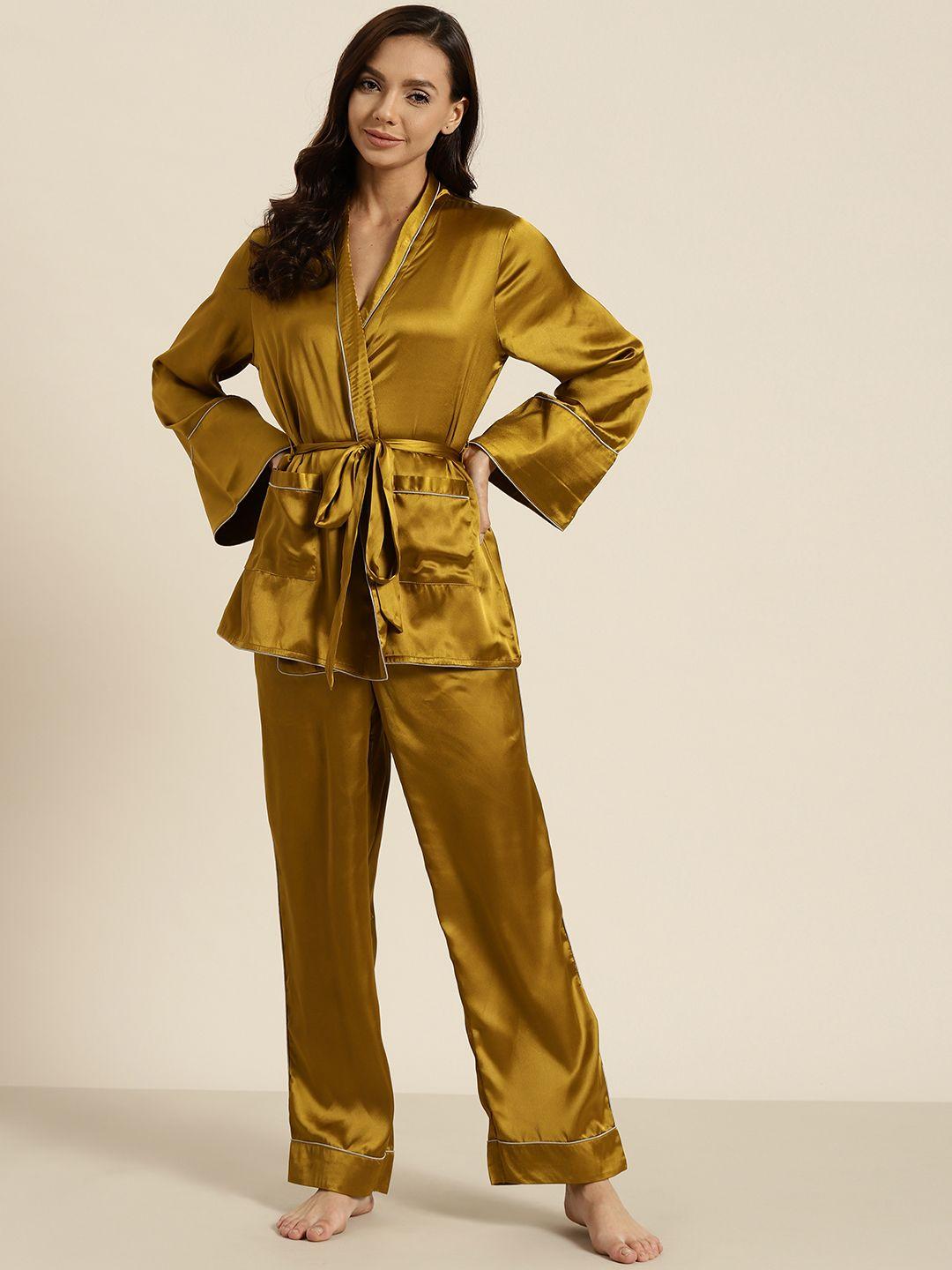 adorenite women copper-toned satin finish pyjamas set