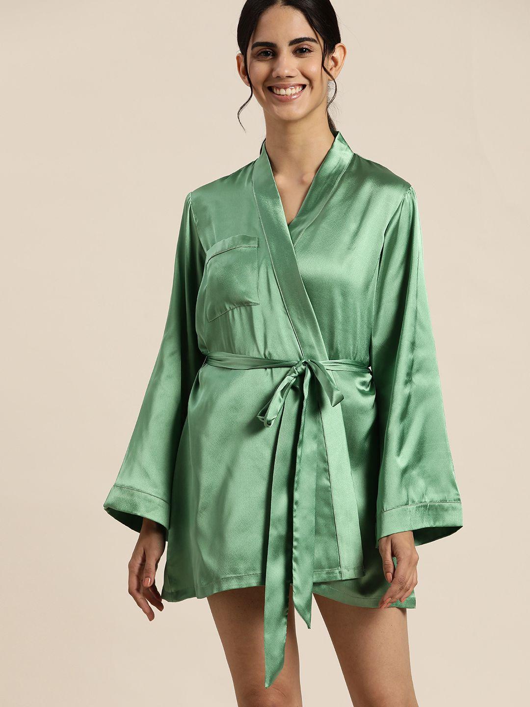 adorenite women green embroidered bridesmaid robe