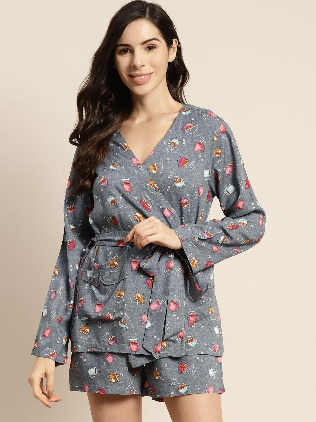 adorenite women grey printed night suit